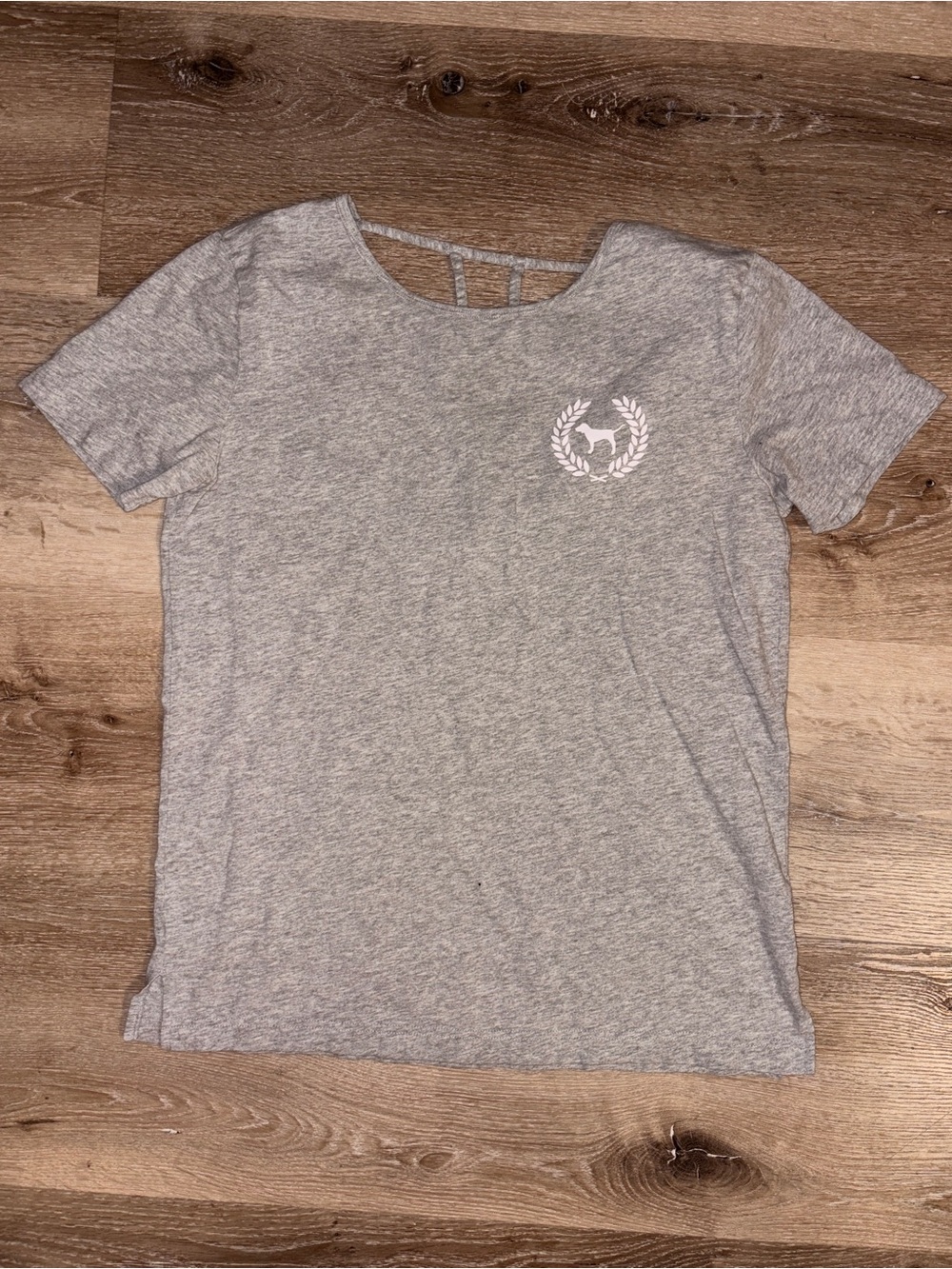 PINK Victoria's Secret Heather Gray Short Sleeve Tee with Laurel Logo